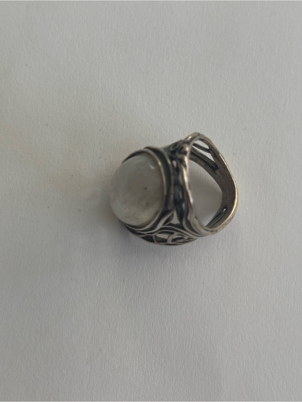 Source Unknown Silver Moonstone Cabochon Ring - White